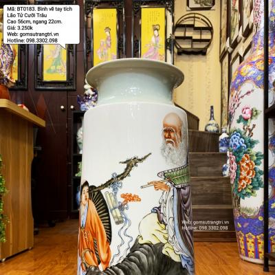 Bình vẽ tay Lão Tử Cưỡi Trâu